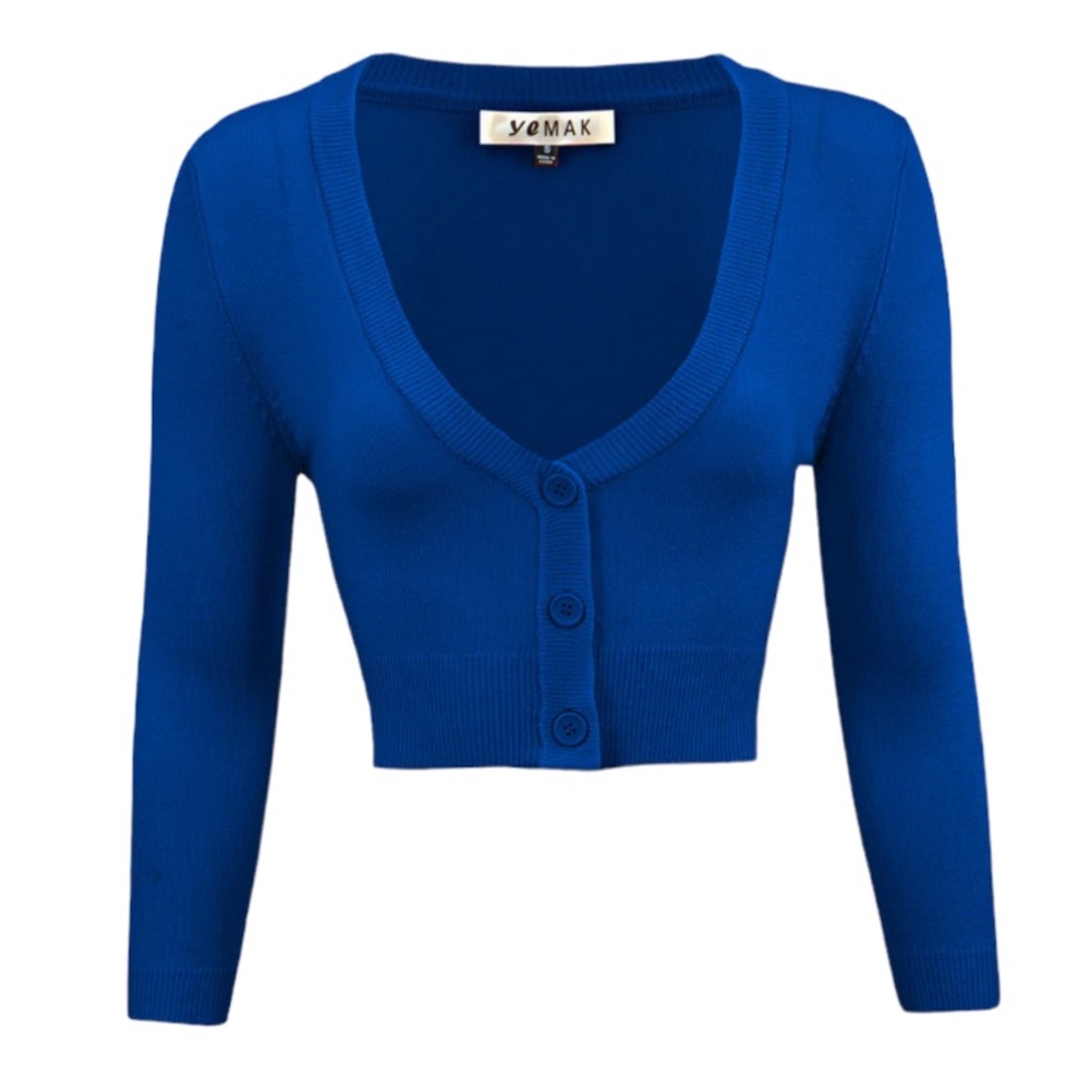 NWT YEMAK Women's Cropped 3/4 Sleeves Cardigan Sweater
